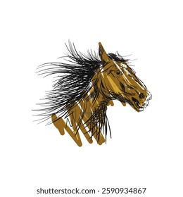 Head Horse Running Art Sketch Drawing. Vector
