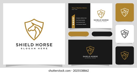 vectores de cabeza de caballo y de logotipo de escudo y tarjeta de negocios