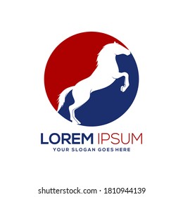 head horse shield silhouette, Vector logo illustration. good for mascot, illustration, logo industry. flat color with blue and red