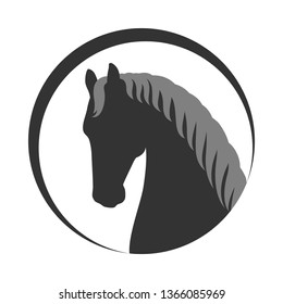 Head horse sign. Horse icon. Isolated silhouette head horse in the circle on white background. Logo. Vector illustration