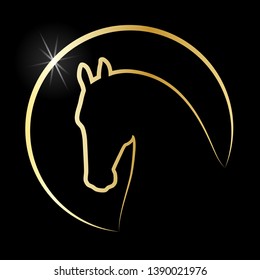 Head horse sign. Horse icon. Isolated silhouette head horse in the circle on black background. Logo. Vector illustration