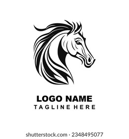 Head horse Simple Logo Design Black and White Concept Background