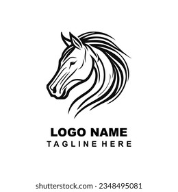 Head horse Simple Logo Design Black and White Concept Background