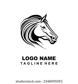 Head horse Simple Logo Design Black and White Concept Background