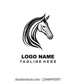 Head horse Simple Logo Design Black and White Concept Background
