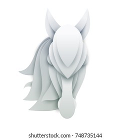 Head horse in trendy paper cut craft graphic style. Modern design for advertising, branding greeting card, cover, poster, banner. Vector illustration.