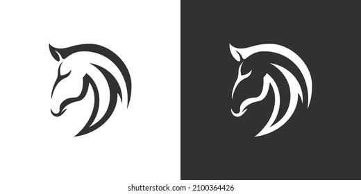 Head horse vector logo design concept on black and white background.