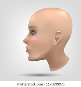 The head of a human or an anthropoid robot. Dummy. Concept: 3d modeling, humanoid robots, beautiful face.