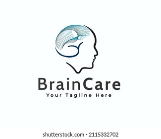 ilustración del logotipo de la línea de la cabeza del cerebro humano