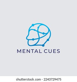 head human brain face line art logo template illustration
