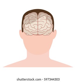 Kopf Menschen, Gesicht und Gehirn in flachem Stil.  Vektorgrafik. Vorderansicht