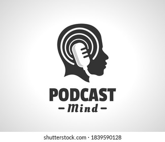 Head human podcast mind microphone logo icon symbol design illustration
