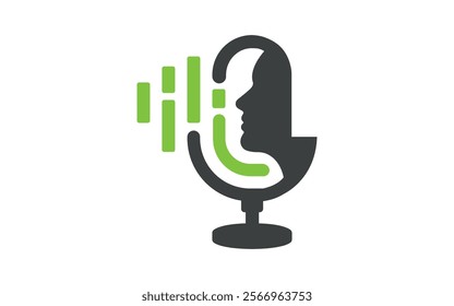 Head human podcast mind microphone logo icon symbol design illustration Podcast nature ecology vector logo design. Podcast talk show logo with mic and leaves. Pro Vector.