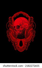 Head human skull with ornament artwork illustration
