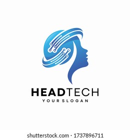 head human smart technology logo vector, Brain human Artificial logo type, icon vector, smart tech logo vector