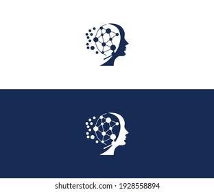 Head human smart technology logo vector, Brain human Artificial logo type, icon vector, smart tech logo vector