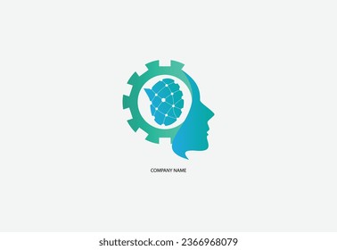 Cabeza del vector del logotipo de tecnología inteligente humana, logotipo artístico humano del cerebro