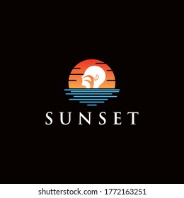 head or human with sunset with modern style logo template