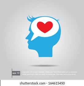 head human think heart in speech vector icon