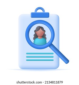 Head Hunter 3d Vector Illustration. HR Job With Magnifying Glass. Vector Concept Of Human Resources Management And Professional Staff Research, Black Woman Icon.