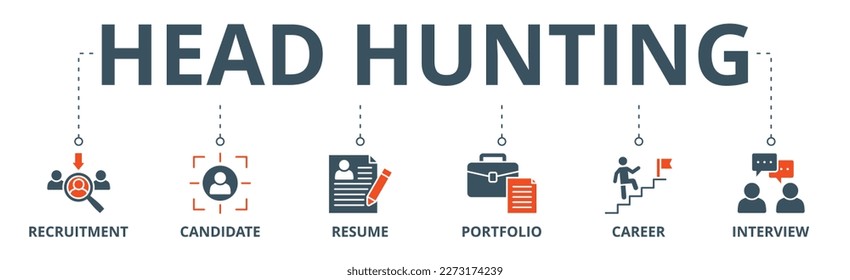 Head hunting banner web icon vector illustration concept with icon of recruitment, candidate, resume, portfolio, career, interview