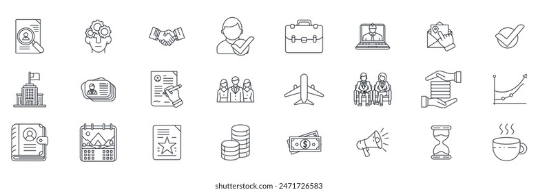 Conjunto de iconos de negocios de caza de la cabeza, iconos incluidos como Maletín, Objetivo, Apretón de manos, Calendario y más símbolos de colección, logotipo aislado Ilustración vectorial