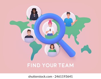 Head hunting concept. Human resource and recruitment for business.Finding your own dream team. 3D Web Vector Illustrations.