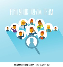 Head hunting concept. Human resource and recruitment for business.Finding your own dream team. Vector flat illustration