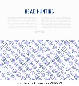 Head hunting concept with thin line icons: employee, hr manager, focus, resume; briefcase; achievements; career growth, interview. Vector illustration for banner, web page, print media.