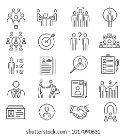 Head hunting icon. Corporation or individual to provide employment recruiting services, finding prospective employees. Vector line art illustration