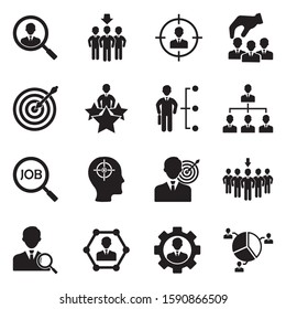 Head Hunting Icons. Black Flat Design. Vector Illustration.