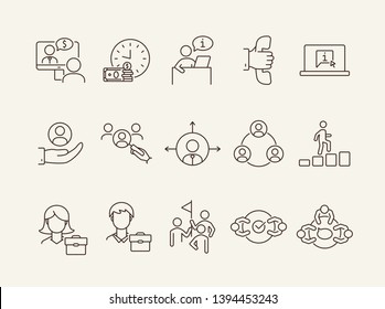 Head hunting line icon set. Interview, candidate, career promotion. Business concept. Can be used for topics like recruitment, human resource, employment, hiring