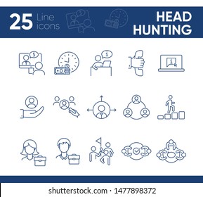 Head hunting line icon set. Interview, candidate, career promotion. Business concept. Can be used for topics like recruitment, human resource, employment, hiring