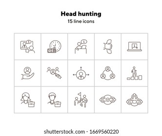 Head hunting line icon set. Interview, candidate, career promotion. Business concept. Can be used for topics like recruitment, human resource, employment, hiring