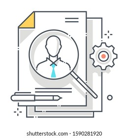 Head Hunting Related Color Line Vector Icon, Illustration. The Icon Is About 
Resume, Businessman, Employee, Search, Curriculum Vitae, Portfolio. The Composition Is Infinitely Scalable.