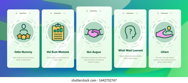 Head Hunting Service Linear Vector Onboarding Mobile App Page Screen. Head Hunting, Recruitment, Employment Building Successful Career. Hiring Process Collection. HR Management Illustrations