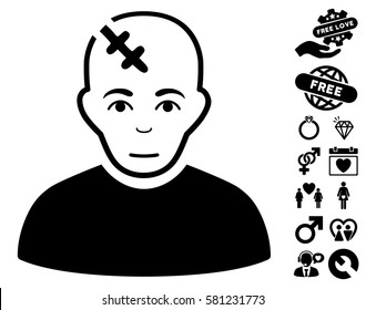 Head Hurt pictograph with bonus marriage images. Vector illustration style is flat iconic black symbols on white background.