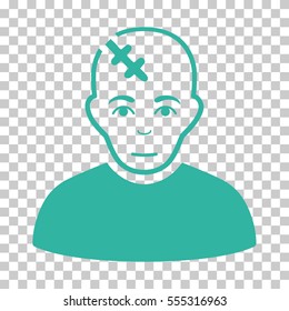 Head Hurt vector icon. Illustration style is flat iconic cyan symbol on a chess transparent background.