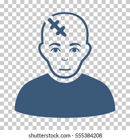 Head Hurt vector pictogram. Illustration style is flat iconic blue symbol on a chess transparent background.