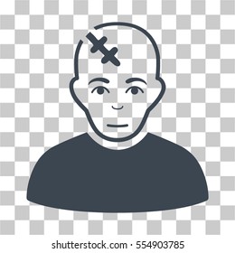 Head Hurt vector pictograph. Illustration style is flat iconic smooth blue symbol on a chess transparent background.