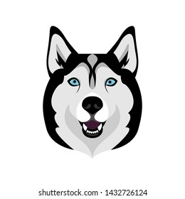 The head of a husky dog with an open mouth. portrait Vector illustration on a white background.