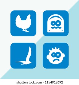 head icon. 4 head set with scared, bird and confused vector icons for web and mobile app