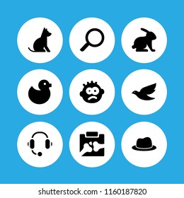 head icon. 9 head set with pet, bird, x ray of bones and headphones vector icons for web and mobile app