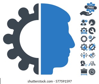 Head icon with bonus options pictograph collection. Vector illustration style is flat iconic smooth blue symbols on white background.