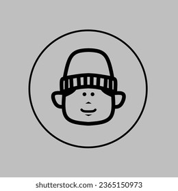 Head icon of a boy or teenager wearing a beanie, vector illustration