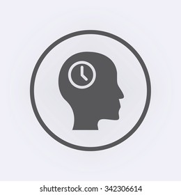 Head icon with clock symbol in circle . Vector illustration