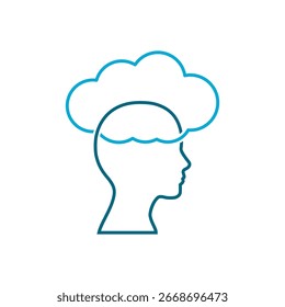 Head icon with cloud isolated on white background