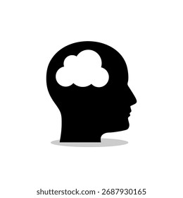 Icono de la cabeza con signo de nube con sombra