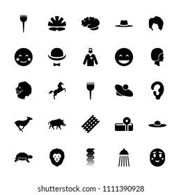 Head icon. collection of 25 head filled icons such as lion, antelope, turtle, ear, barber brush, hair curler, curly hair, woman hat. editable head icons for web and mobile.