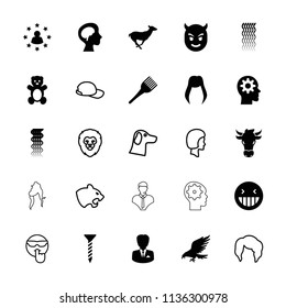 Head icon. collection of 25 head filled and outline icons such as eagle, antelope, teddy bear, woman hairstyle, curly hair. editable head icons for web and mobile.